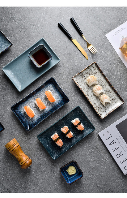 Japońska ceramiczna prostokątna płyta retro - idealna do sushi, restauracji, hoteli i kuchni - Wianko - 4