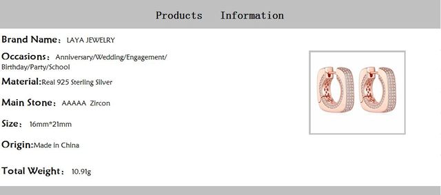 Klamra kolczyki LAYA - srebrne, kwadratowe, wykonane z 925 srebra, klasyczne francuskie kolczyki dla kobiet, idealne na imprezę lub ślub - Wianko - 2