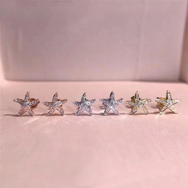 Kolczyki damskie z kształtem rozgwiazdy i błyszczącą cyrkonią - Wianko - 3