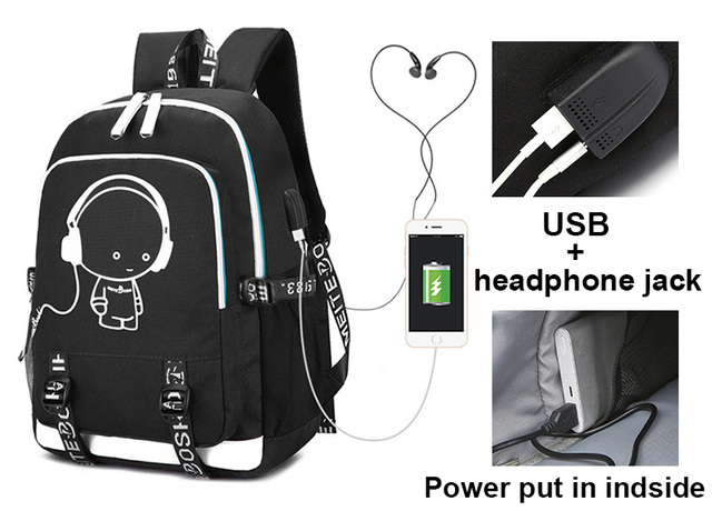 Plecak męski z czaszką Tokyo Ghoul, w której znajdują się słuchawki USB Jack - Wianko - 27