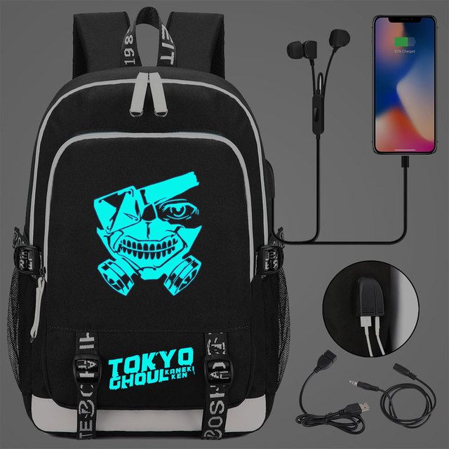 Plecak męski z czaszką Tokyo Ghoul, w której znajdują się słuchawki USB Jack - Wianko - 14