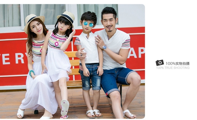 2021 Rodzinne stroje letnie w stylu etnicznym: sukienki plażowe dla matki i córki, biały T-shirt dla ojca i syna - Wianko - 17
