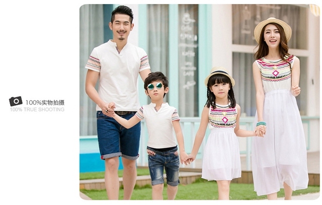 2021 Rodzinne stroje letnie w stylu etnicznym: sukienki plażowe dla matki i córki, biały T-shirt dla ojca i syna - Wianko - 11
