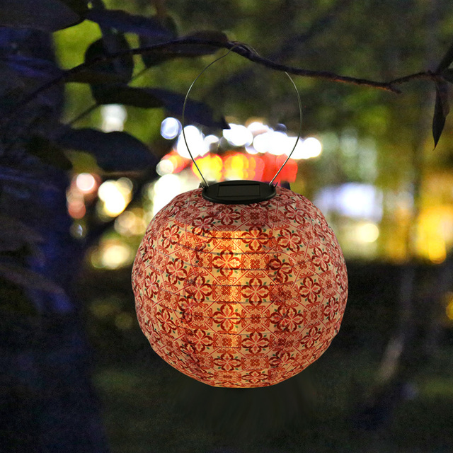 10-calowa lampa słoneczna LED wisząca kula latarnia z wodoodpornym malowanym wzorem do dekoracji ogrodu - Wianko - 9