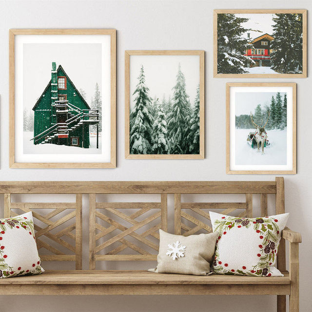 Obraz ścienny na płótnie - Zima krajobraz leśny z reniferem - Dekoracje świąteczne - Malarstwo i kaligrafia - Pokój Home Decoration - Wianko - 7