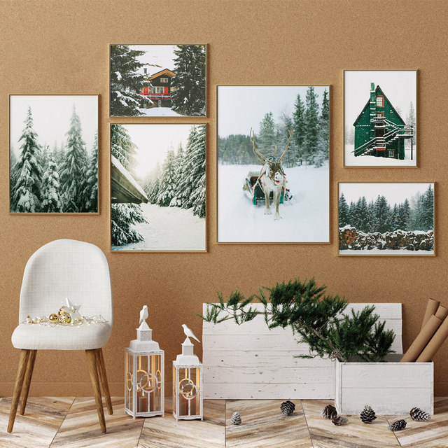 Obraz ścienny na płótnie - Zima krajobraz leśny z reniferem - Dekoracje świąteczne - Malarstwo i kaligrafia - Pokój Home Decoration - Wianko - 5