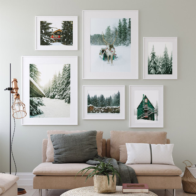 Obraz ścienny na płótnie - Zima krajobraz leśny z reniferem - Dekoracje świąteczne - Malarstwo i kaligrafia - Pokój Home Decoration - Wianko - 6