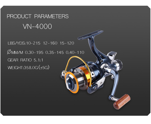 Kołowrotek spinningowy WPE VN3000 4000 5000 6000 z 9+1 łożyskiem kulkowym, przednim i tylnym hamulcem o maksymalnym oporze 8KG - Wianko - 3