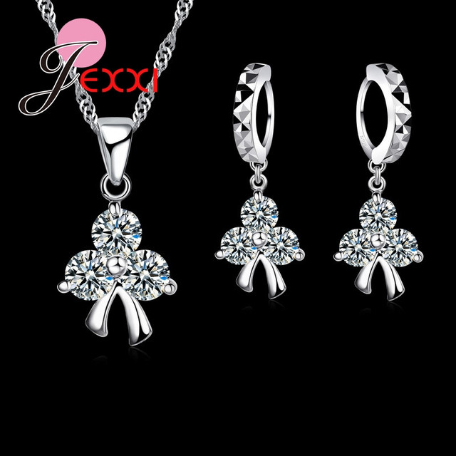 Trójkątny naszyjnik i kolczyki z kryształami 925 Sterling Silver dla kobiet - Wianko - 3