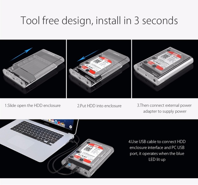 Obudowa HDD USB3.1 ORICO - SATA/Type-C 3.5 cala SSD, przechowywanie 8TB, z zasilaczem 12V - Wianko - 4