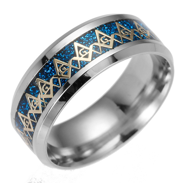 Pierścień masoński z peridotem marki Projekt, wykonany ze stali nierdzewnej, szerokość 6 mm, kolor złoty, dla mężczyzn (JZ140) - Wianko - 6