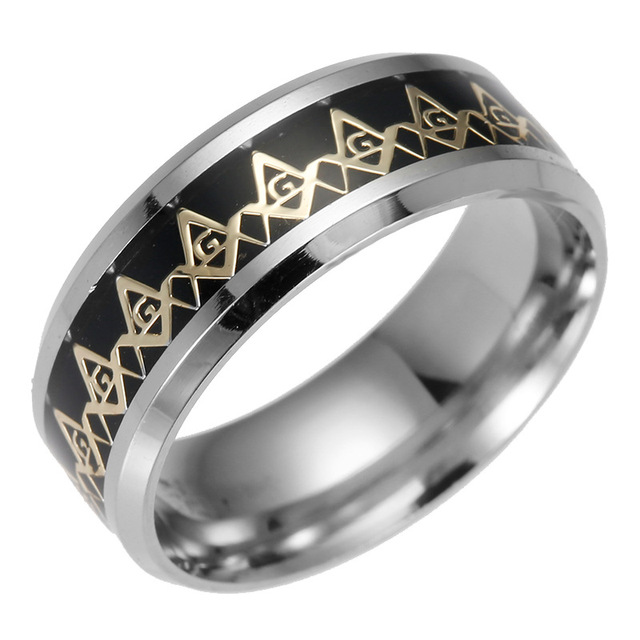 Pierścień masoński z peridotem marki Projekt, wykonany ze stali nierdzewnej, szerokość 6 mm, kolor złoty, dla mężczyzn (JZ140) - Wianko - 5