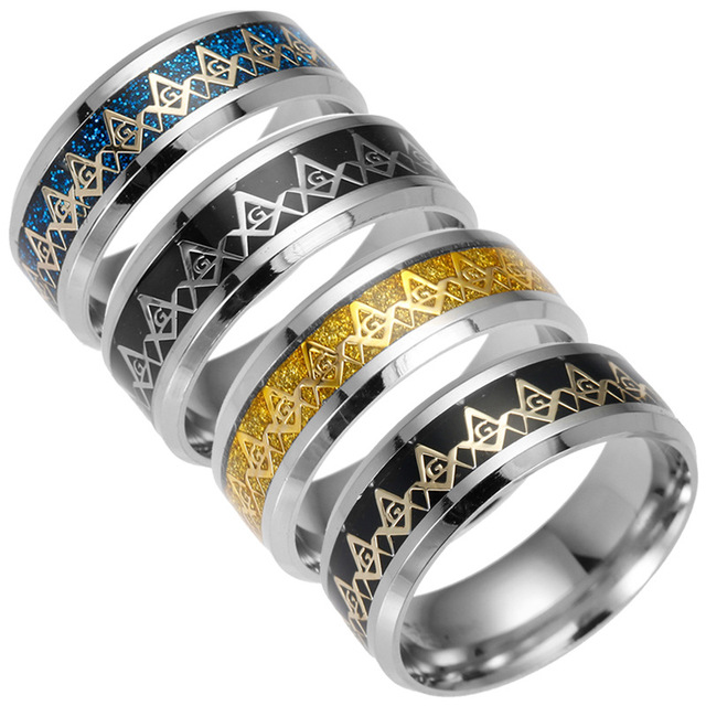 Pierścień masoński z peridotem marki Projekt, wykonany ze stali nierdzewnej, szerokość 6 mm, kolor złoty, dla mężczyzn (JZ140) - Wianko - 2
