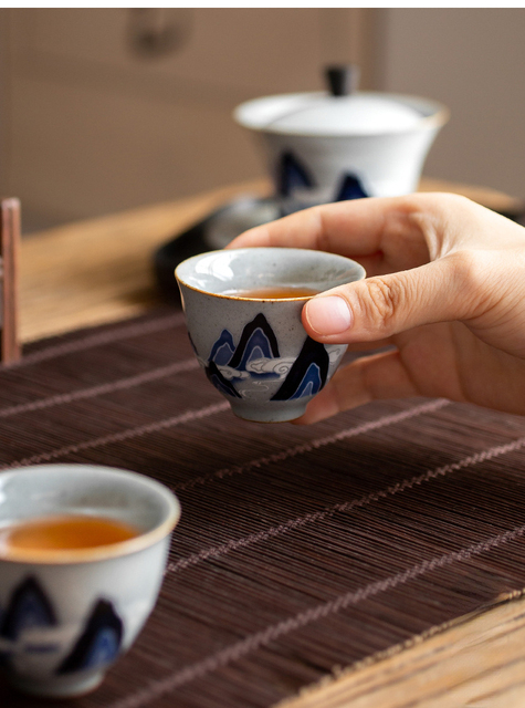 Duży niebieski kubek stylu Retro oraz filiżanka do herbaty Kung Fu - Wianko - 9