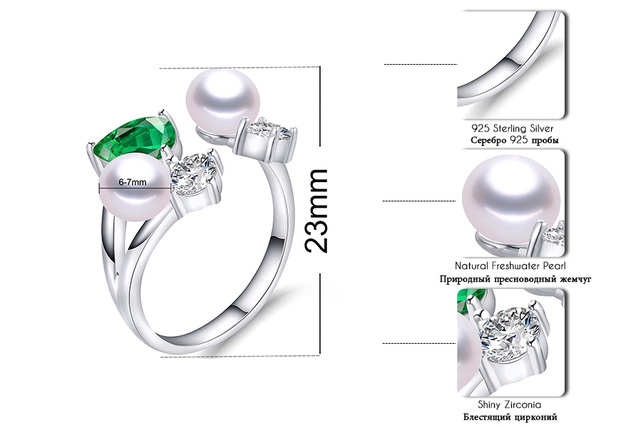 Pierścionek z podwójną naturalną perłą słodkowodną 6-7mm w projektowanej modnej oprawie z 925 srebrem i cyrkonią Fine Jewelry dla kobiet - Wianko - 1