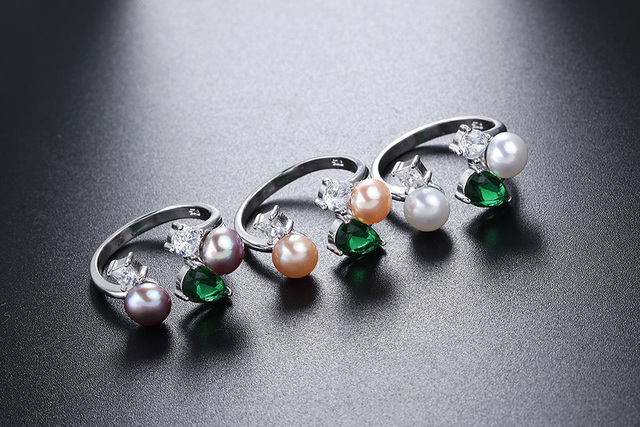 Pierścionek z podwójną naturalną perłą słodkowodną 6-7mm w projektowanej modnej oprawie z 925 srebrem i cyrkonią Fine Jewelry dla kobiet - Wianko - 6