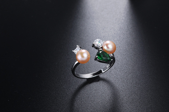Pierścionek z podwójną naturalną perłą słodkowodną 6-7mm w projektowanej modnej oprawie z 925 srebrem i cyrkonią Fine Jewelry dla kobiet - Wianko - 4