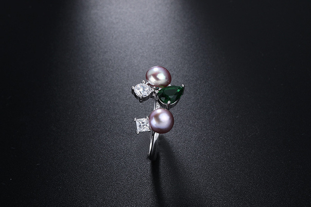 Pierścionek z podwójną naturalną perłą słodkowodną 6-7mm w projektowanej modnej oprawie z 925 srebrem i cyrkonią Fine Jewelry dla kobiet - Wianko - 5