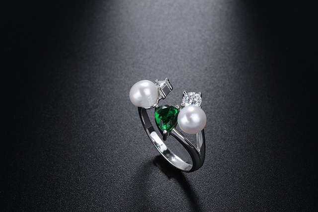 Pierścionek z podwójną naturalną perłą słodkowodną 6-7mm w projektowanej modnej oprawie z 925 srebrem i cyrkonią Fine Jewelry dla kobiet - Wianko - 3