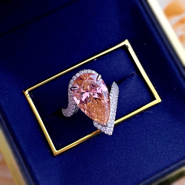 Pierścionek zaręczynowy z 925 srebra Wong Deszcz z kamieniem Moissanite Padparadscha w kształcie gruszki o wymiarach 10*16mm - Wianko - 15