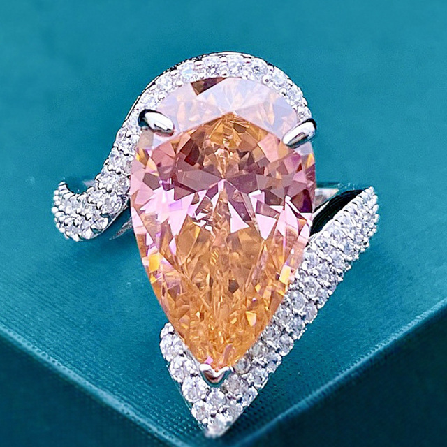 Pierścionek zaręczynowy z 925 srebra Wong Deszcz z kamieniem Moissanite Padparadscha w kształcie gruszki o wymiarach 10*16mm - Wianko - 17