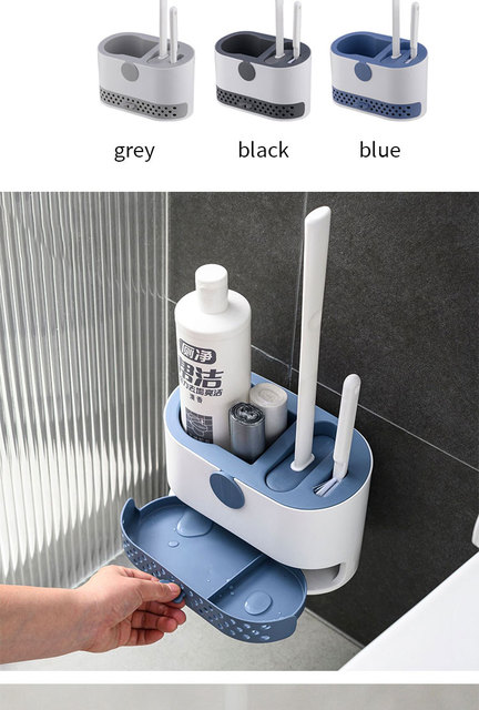 Szczotka do WC silikonowa z uchwytem i gumowymi głowicami do montażu na ścianie - miotła toaletowa - Wianko - 3