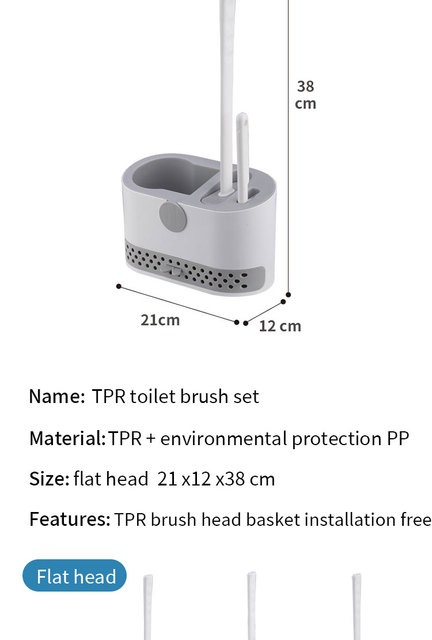 Szczotka do WC silikonowa z uchwytem i gumowymi głowicami do montażu na ścianie - miotła toaletowa - Wianko - 2