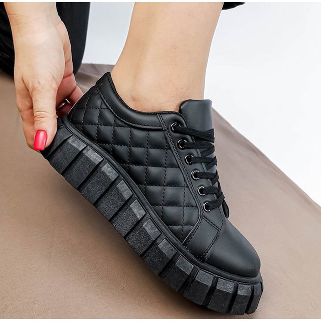 MCCKLE damskie buty wulkanizowane trampki jednokolorowe sznurowane na co dzień platforma płaskie z tkaniny - Wianko - 27