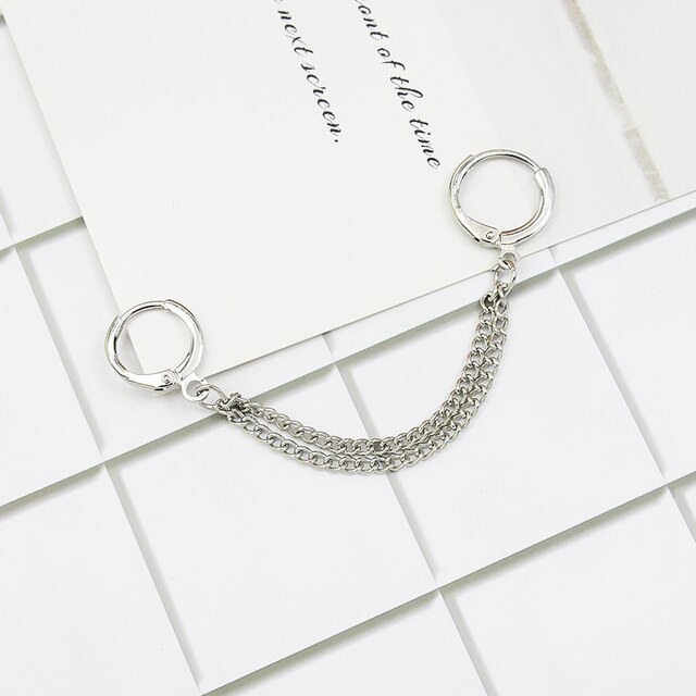 Podwójne zawieszenie kolczyki z łańcuszka srebrne dla mężczyzn i kobiet w stylu punk biżuteria pierścinki - Wianko - 7