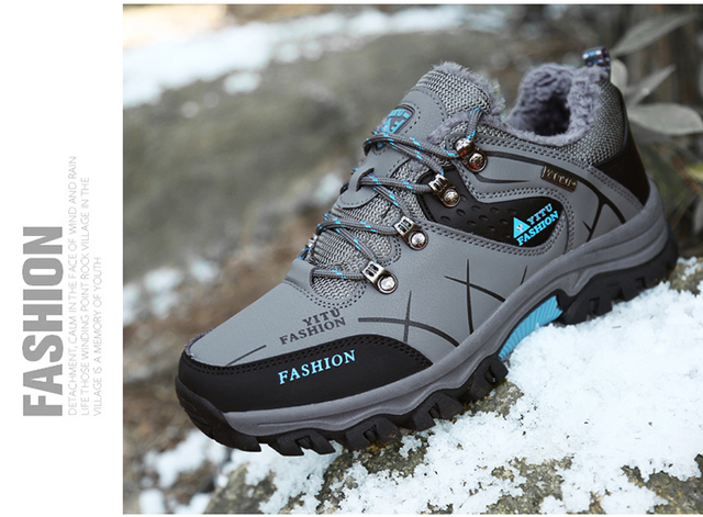 Męskie buty górskie zimowe wodoodporne, ocieplane, antypoślizgowe, alpinistyczne, o rozmiarze Plus - Wianko - 13