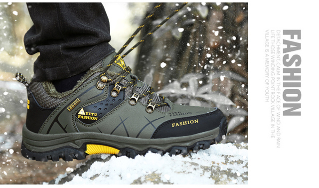 Męskie buty górskie zimowe wodoodporne, ocieplane, antypoślizgowe, alpinistyczne, o rozmiarze Plus - Wianko - 28