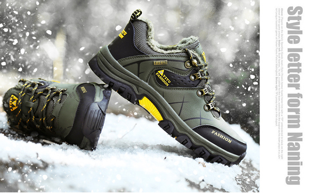 Męskie buty górskie zimowe wodoodporne, ocieplane, antypoślizgowe, alpinistyczne, o rozmiarze Plus - Wianko - 25
