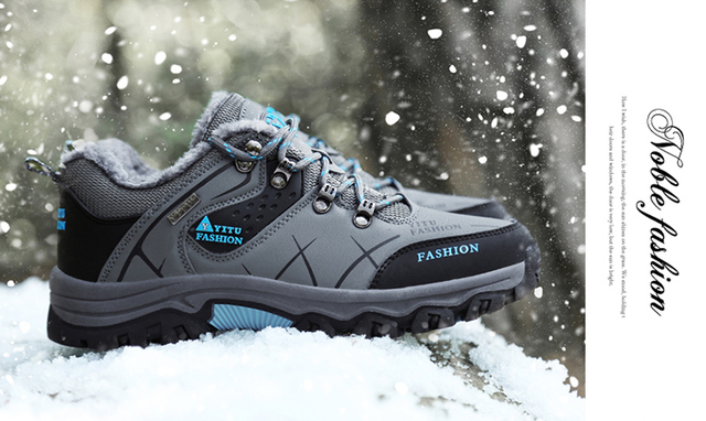 Męskie buty górskie zimowe wodoodporne, ocieplane, antypoślizgowe, alpinistyczne, o rozmiarze Plus - Wianko - 11