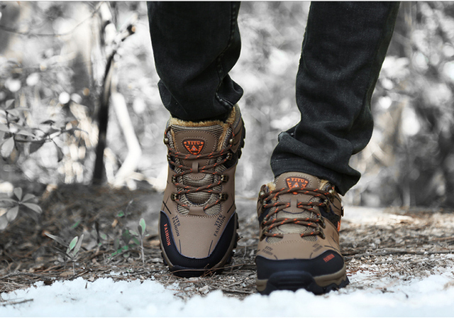 Męskie buty górskie zimowe wodoodporne, ocieplane, antypoślizgowe, alpinistyczne, o rozmiarze Plus - Wianko - 21