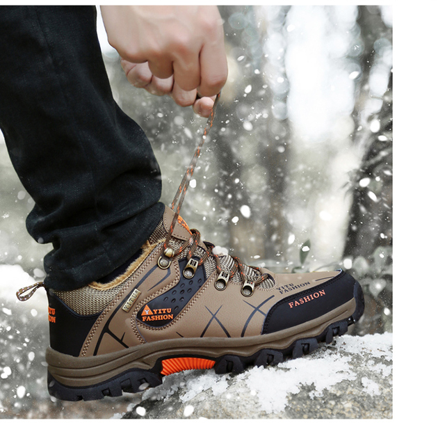 Męskie buty górskie zimowe wodoodporne, ocieplane, antypoślizgowe, alpinistyczne, o rozmiarze Plus - Wianko - 20