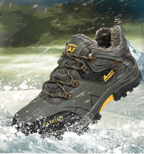 Męskie buty górskie zimowe wodoodporne, ocieplane, antypoślizgowe, alpinistyczne, o rozmiarze Plus - Wianko - 4