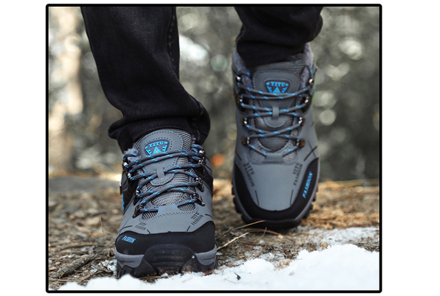 Męskie buty górskie zimowe wodoodporne, ocieplane, antypoślizgowe, alpinistyczne, o rozmiarze Plus - Wianko - 15