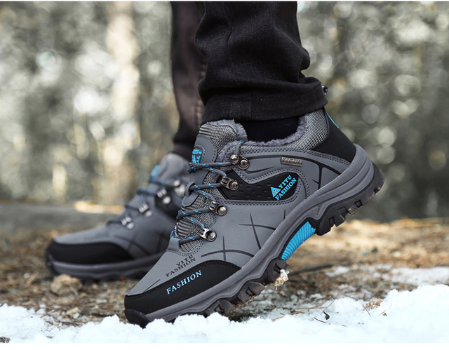 Męskie buty górskie zimowe wodoodporne, ocieplane, antypoślizgowe, alpinistyczne, o rozmiarze Plus - Wianko - 14