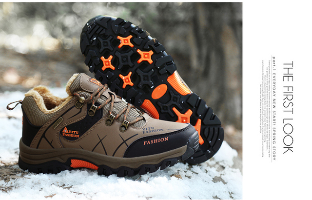 Męskie buty górskie zimowe wodoodporne, ocieplane, antypoślizgowe, alpinistyczne, o rozmiarze Plus - Wianko - 17