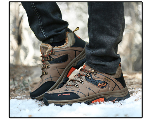 Męskie buty górskie zimowe wodoodporne, ocieplane, antypoślizgowe, alpinistyczne, o rozmiarze Plus - Wianko - 23