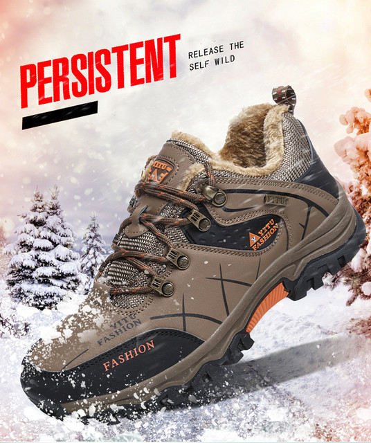 Męskie buty górskie zimowe wodoodporne, ocieplane, antypoślizgowe, alpinistyczne, o rozmiarze Plus - Wianko - 3