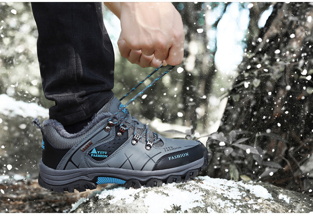 Męskie buty górskie zimowe wodoodporne, ocieplane, antypoślizgowe, alpinistyczne, o rozmiarze Plus - Wianko - 12