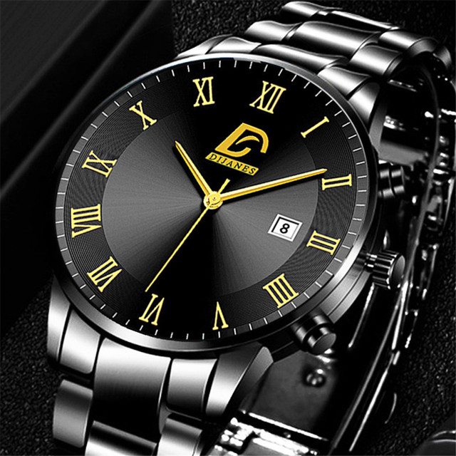 Męski zegarek kwarcowy z kalendarzem, wykonany ze stali nierdzewnej, biznesowa bransoletka - Wianko - 3
