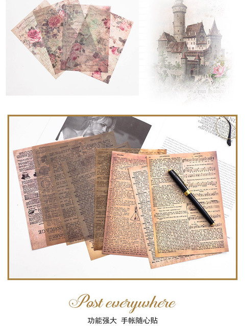 8 arkuszy DIY Vintage papierniczego materiału dekoracyjnego - zestaw naklejek do dziennika, płatków, dzienniczka podróżnego, dekoracji i księgi gości papierek lakmusowy - Wianko - 5