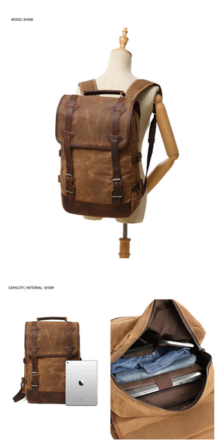 Klasyczny plecak Vintage z płótna i skóry dla kobiet i mężczyzn na co dzień oraz do szkoły - Wianko - 13