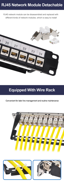 ONTi 24 Port 1U Panel krosowy z ekranem do montażu na ścianie 19-calowy Rack, CAT5E/CAT6/CAT6A/CAT7/CAT8 STP RJ45 Gniazdo Keystone - Wianko - 7