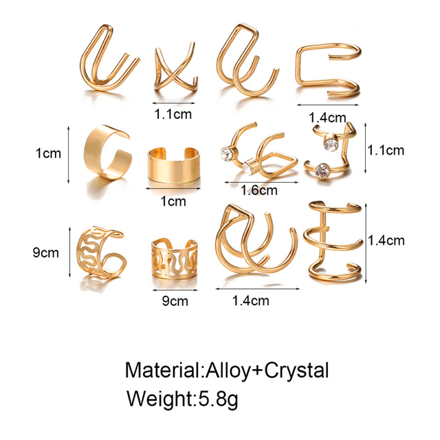 Klipsy na uszy - Czeski Ear Cuff złote liście dla kobiet bez przekłuwania uszu - proste fałszywe kolczyki na chrząstkę - biżuteria prezenty (6/12 sztuk) - Wianko - 10