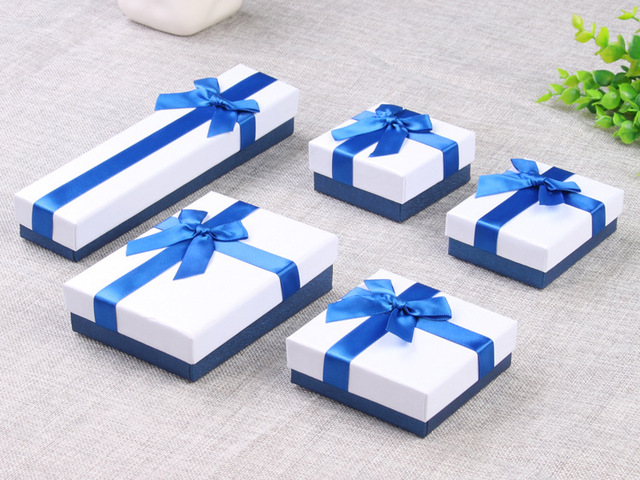 Pudełko prezentowe na biżuterię z papieru, niebieskie, w kształcie prostokąta z kokardą, idealne na naszyjniki, kolczyki i pierścionki - Wianko - 8