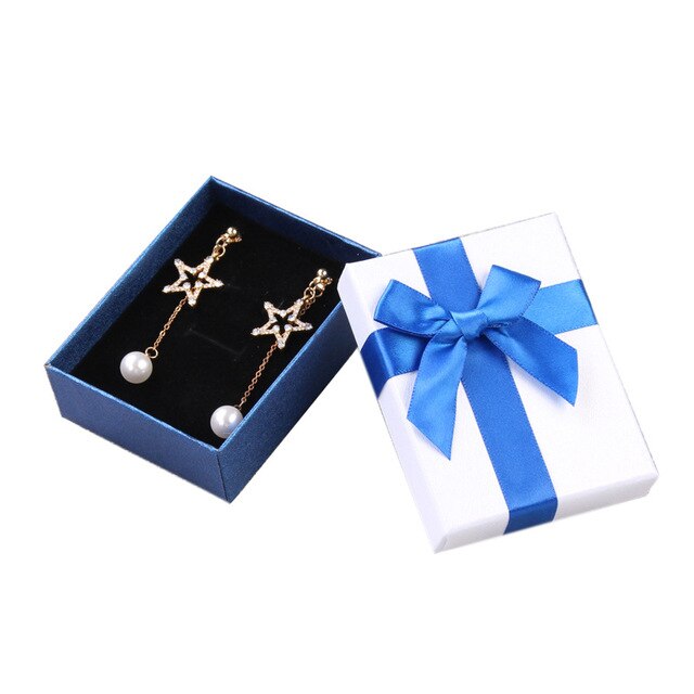 Pudełko prezentowe na biżuterię z papieru, niebieskie, w kształcie prostokąta z kokardą, idealne na naszyjniki, kolczyki i pierścionki - Wianko - 5