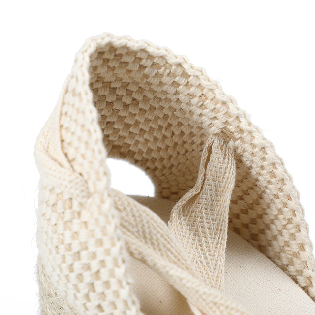Sandały damskie na koturnie ze szpiczastym noskiem i espadrylkową podeszwą, bawełniano-tkane, 0-3cm, 2021 - Soludos - Wianko - 4